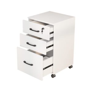 NEWSENDY Rolling File Cabinet: Slim White File Cabinet with Lock, 3-Drawer Under Desk Office Filing Cabinet for Letter/Legal Size Documents, Ideal for Home Office