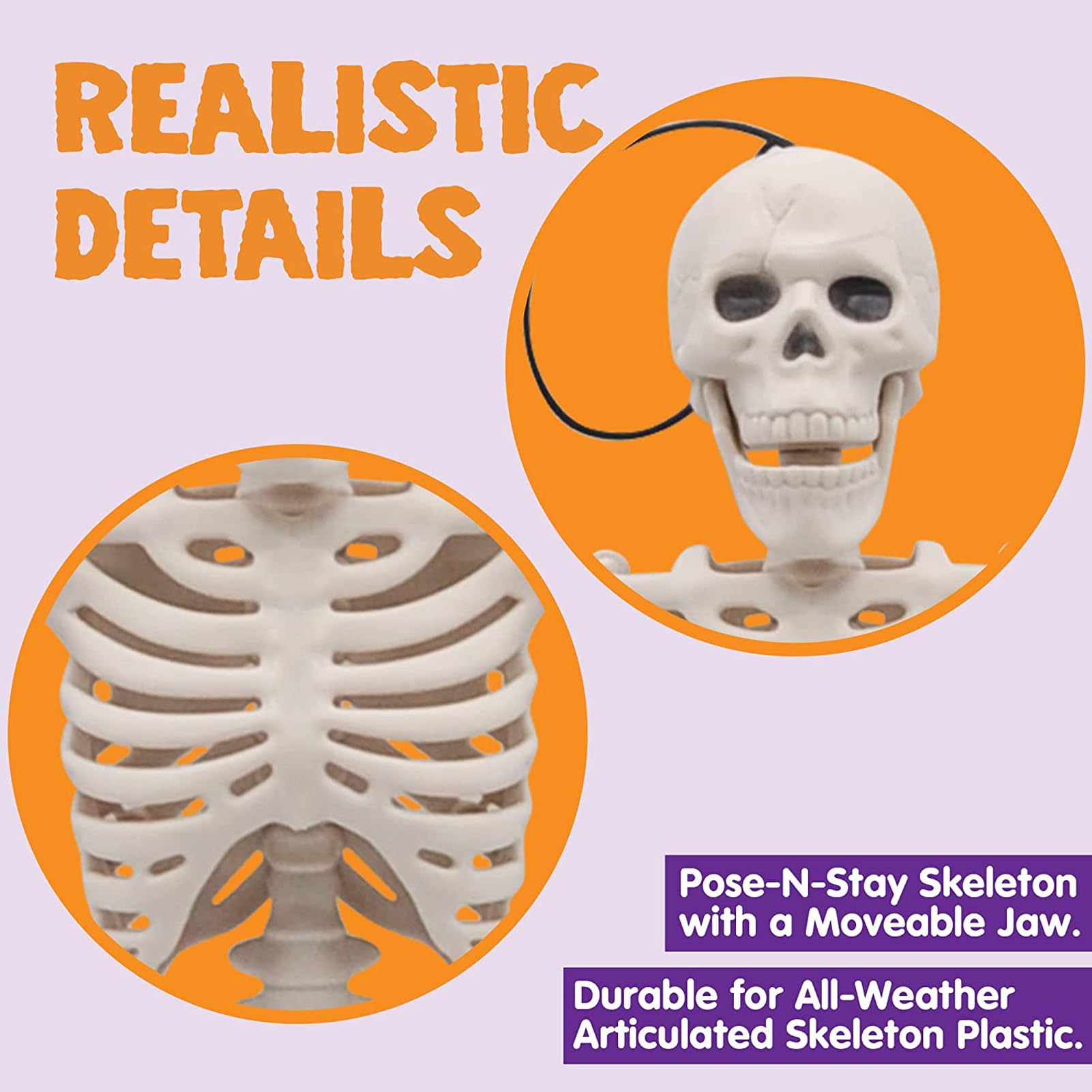 Kijamilee 38 Inch Skeleton Halloween Decor, Halloween Skeleton with Movable Joint, Skeleton for Halloween Haunted House Accessories Bar Graveyard, Party Supplies, Halloween Decoration Outdoor Skeleton