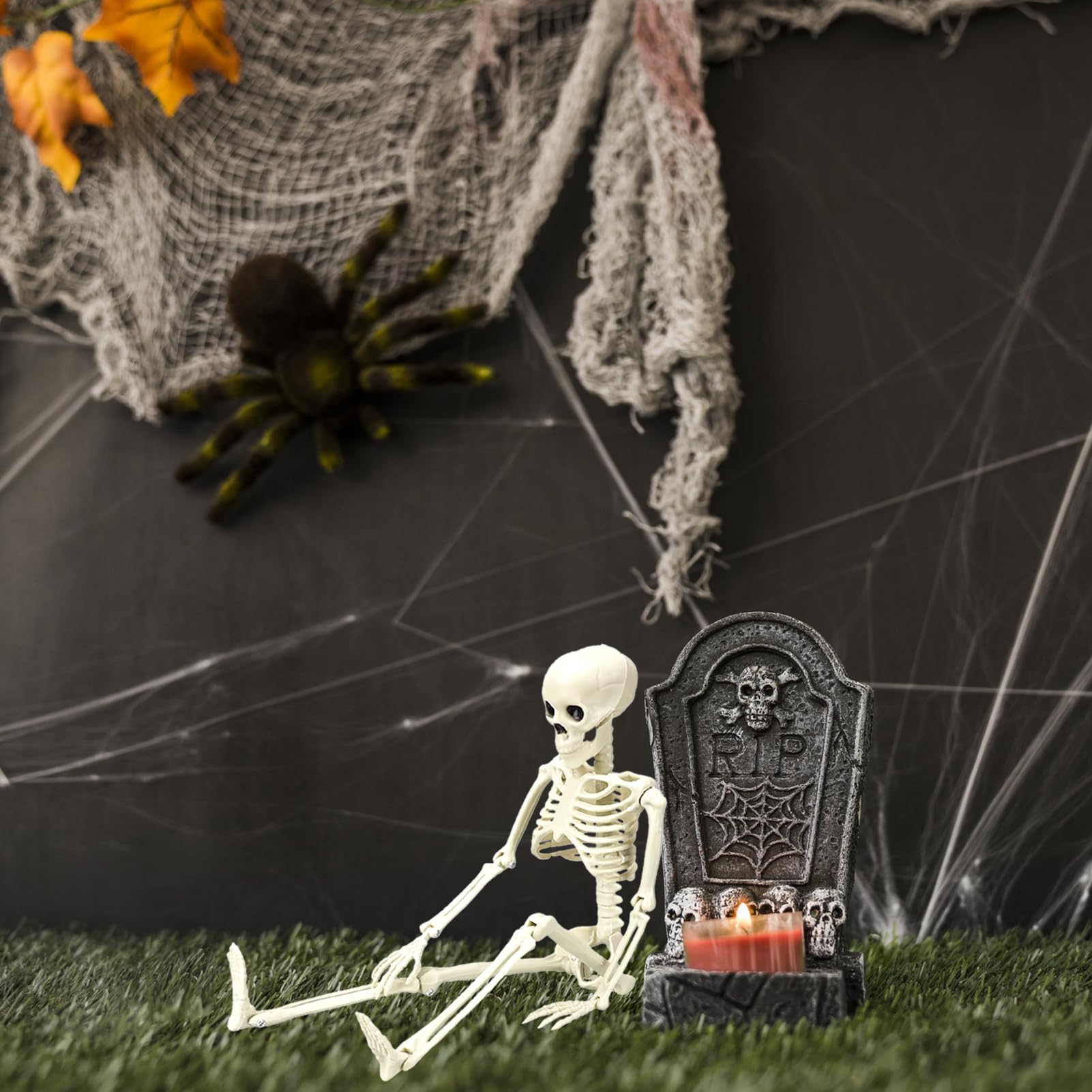 Kijamilee 38 Inch Skeleton Halloween Decor, Halloween Skeleton with Movable Joint, Skeleton for Halloween Haunted House Accessories Bar Graveyard, Party Supplies, Halloween Decoration Outdoor Skeleton