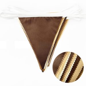 32Ft Brown Party Decorations Brown Pennant Banner Fabric Triangle Flag Bunting Garland Streamers for Woodland Teddy Bear Baby Shower Jungle Safari Birthday Home Outdoor Garden Decor