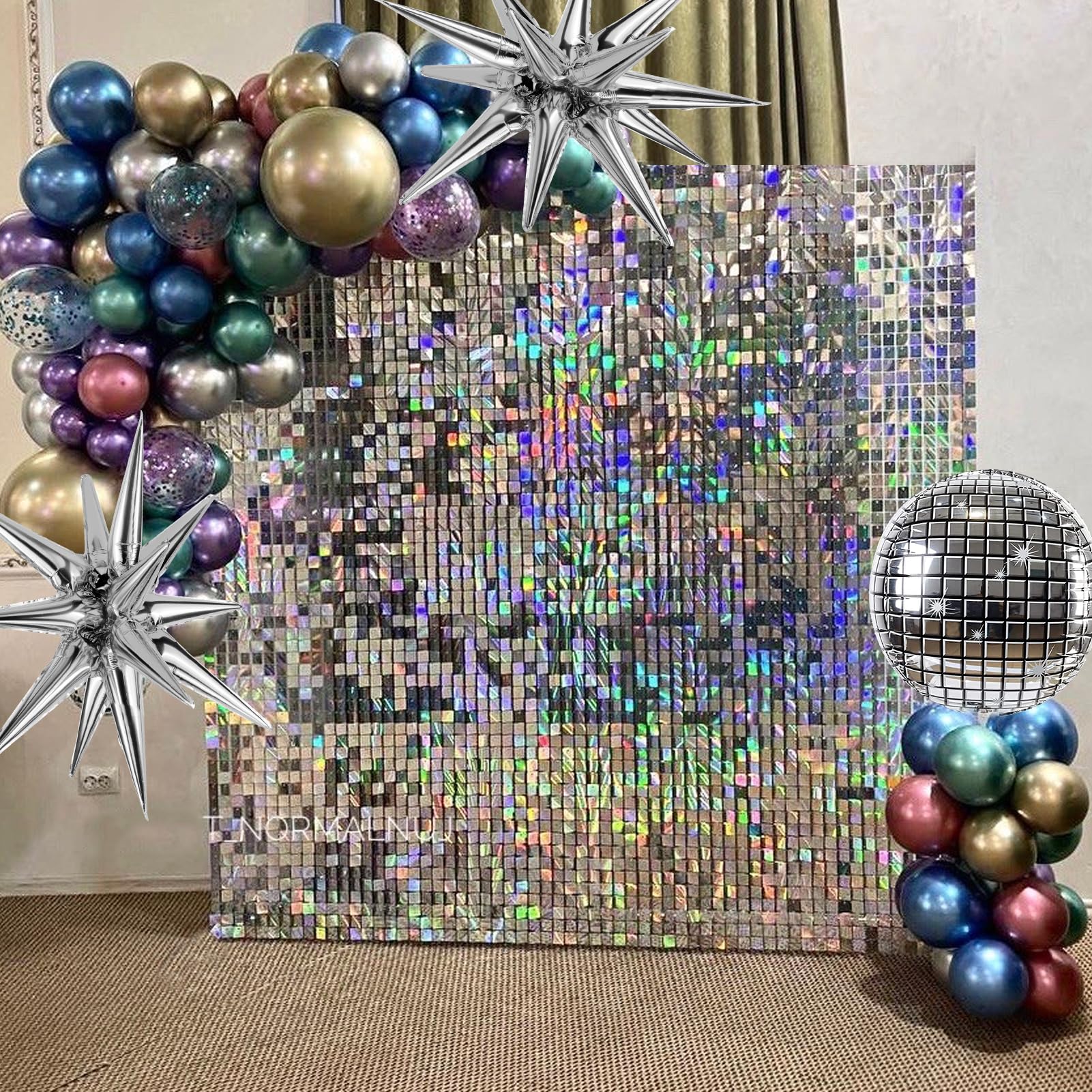 4 Packs Disco Foil Curtain, Silver Metallic Backdrop for Birthday, Bachelorette Party, 70s 80s 90s Theme Disco Party Decorations Supplies