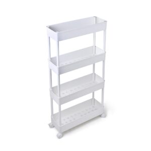 sikobin narrow bathroom storage cart for small space organization,slim rolling storage cart with wheels,white shelves as laundry room organizer, washroom organizer,kitchen organizer