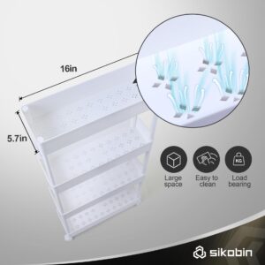 Sikobin Narrow Bathroom Storage Cart for Small Space Organization,Slim Rolling Storage Cart with Wheels,White Shelves as Laundry Room Organizer, Washroom Organizer,Kitchen Organizer