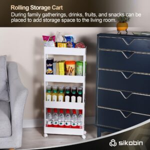 Sikobin Narrow Bathroom Storage Cart for Small Space Organization,Slim Rolling Storage Cart with Wheels,White Shelves as Laundry Room Organizer, Washroom Organizer,Kitchen Organizer