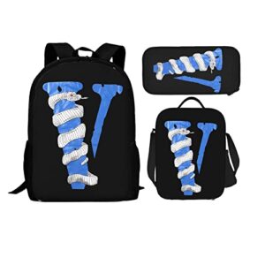 fleiyd big v backpack pencil case lunch bag 3 piece set vogue backpack laptop bag boys and girls' backpack