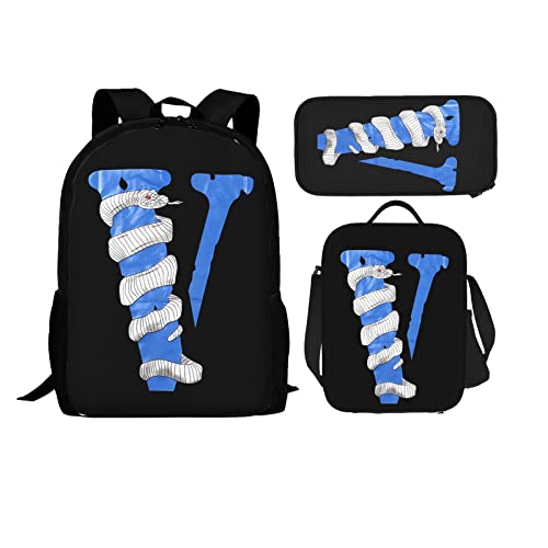 Fleiyd Big V Backpack Pencil Case Lunch Bag 3 Piece Set Vogue Backpack Laptop Bag Boys And Girls' Backpack