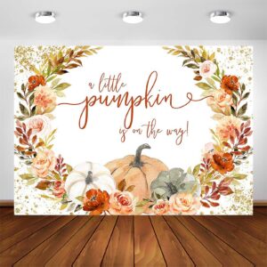 avezano a little pumpkin is on the way backdrop pumpkin theme baby shower party decorations fall pumpkin floral baby shower photoshoot background photo booth banner (7x5ft)