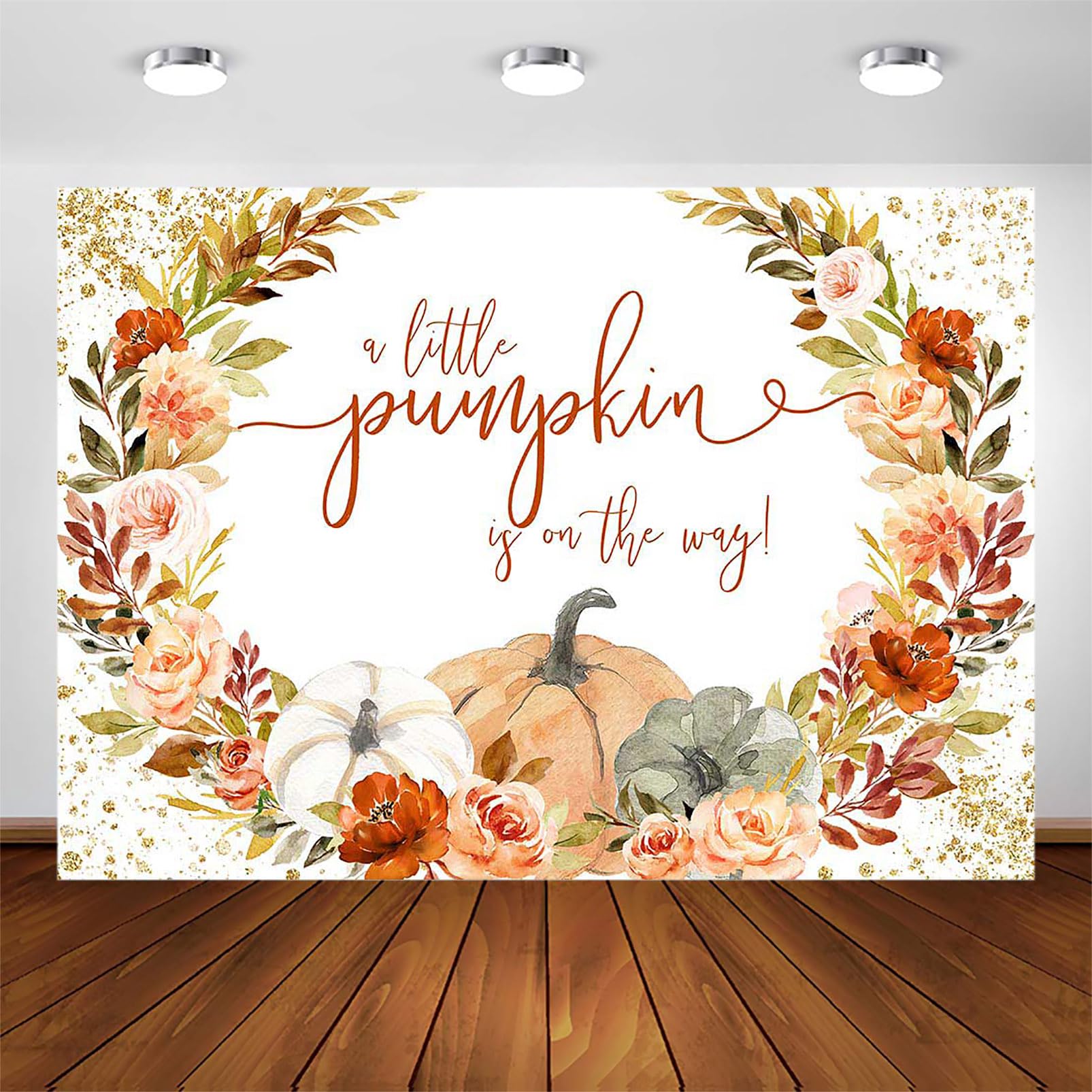 Avezano A Little Pumpkin is On The Way Backdrop Pumpkin Theme Baby Shower Party Decorations Fall Pumpkin Floral Baby Shower Photoshoot Background Photo Booth Banner (7x5ft)