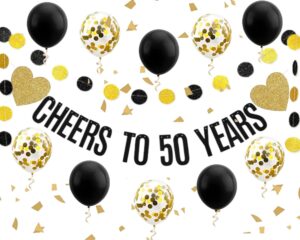 50th birthday anniversary wedding banner funny birthday banner glitter cheers to 50 years birthday party decoration supplies hanging garland kit 10 balloons bunting 50 bday backdrop adult black gold