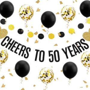 50th Birthday Anniversary Wedding Banner Funny Birthday Banner Glitter Cheers to 50 Years Birthday Party Decoration Supplies Hanging Garland Kit 10 Balloons Bunting 50 Bday Backdrop Adult Black Gold