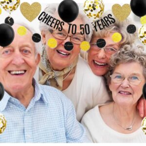 50th Birthday Anniversary Wedding Banner Funny Birthday Banner Glitter Cheers to 50 Years Birthday Party Decoration Supplies Hanging Garland Kit 10 Balloons Bunting 50 Bday Backdrop Adult Black Gold