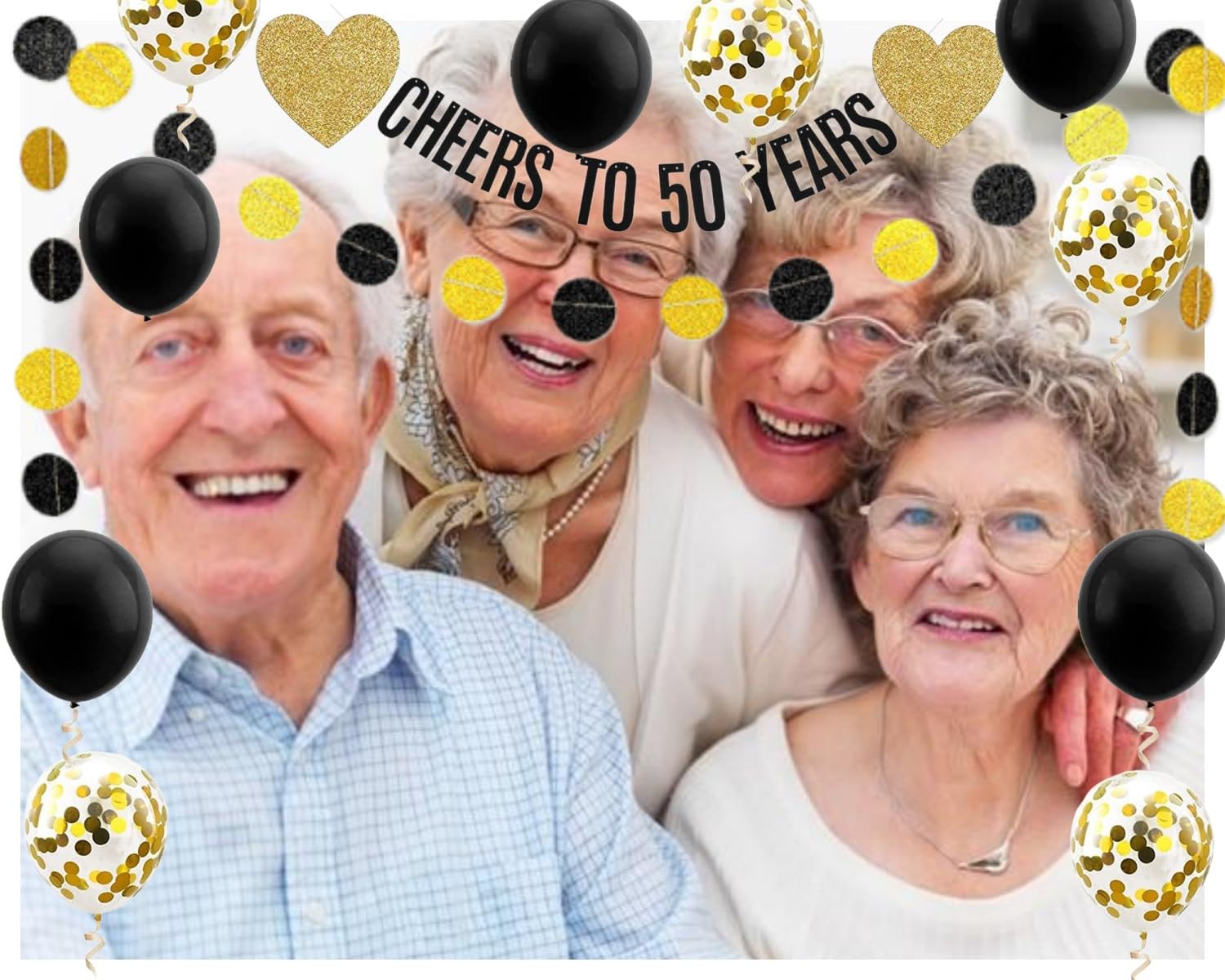 50th Birthday Anniversary Wedding Banner Funny Birthday Banner Glitter Cheers to 50 Years Birthday Party Decoration Supplies Hanging Garland Kit 10 Balloons Bunting 50 Bday Backdrop Adult Black Gold