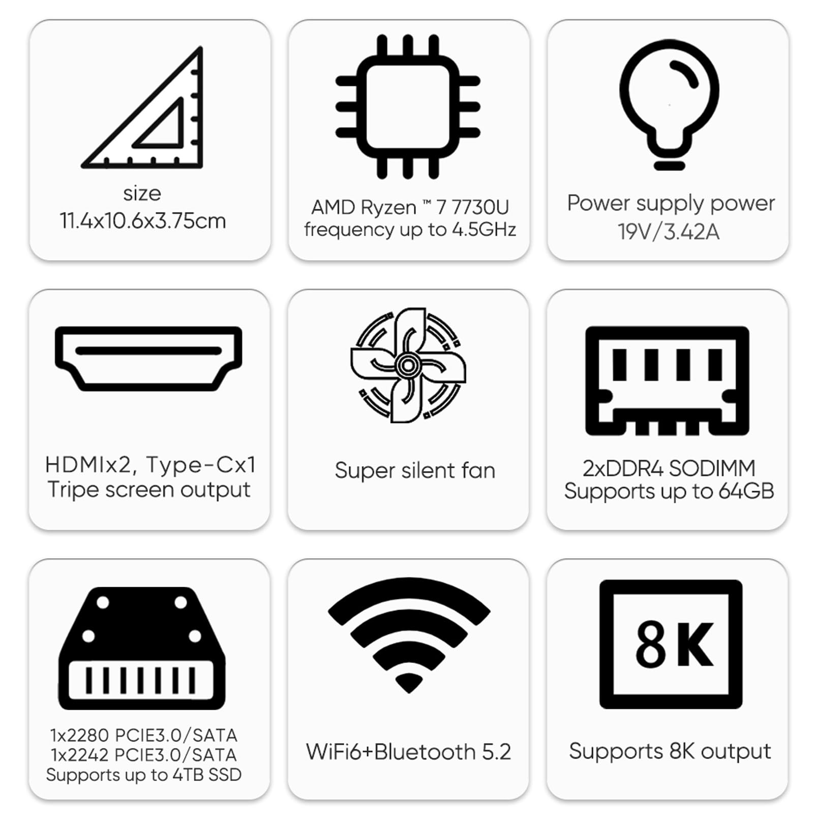 KingnovyPC 8K Mini PC AMD Ryzen 7 3750H Windows 11(8C/16T, up to 4.5 GHz), Barebone, Mini Desktop Computer, Type-C/2*HDMI Output, 4*USB 3.0, WiFi 6 BT 5.2