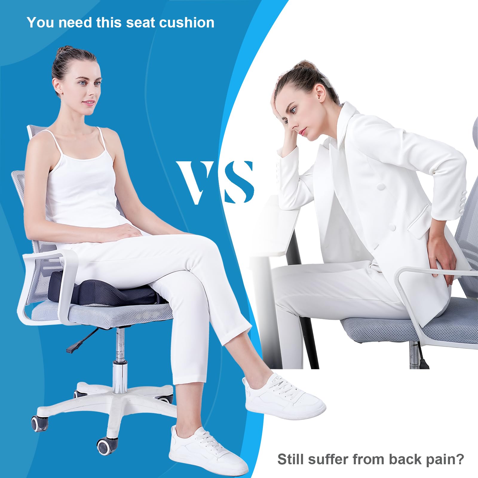 Seat Cushion X Large Adjustable Width for Office Chair, Car Seat Cushion, Ergonomic Memory Foam Cushions Pad for Sciatica, Coccyx, Pain Relief for Long Sitting, Foldable Soft Wheelchair Cushion