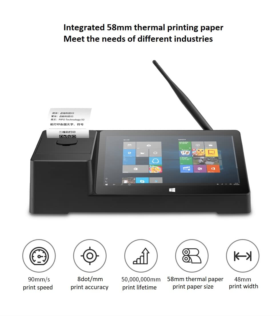 POS Thermal Printer, Tablet Computer, tablette, PIPO X3 Mini PC POS with Printer Intel Z8350 Quad Core Windows 10 Mini pc Box 1920x1200 HDMI (9inch (2+64G))