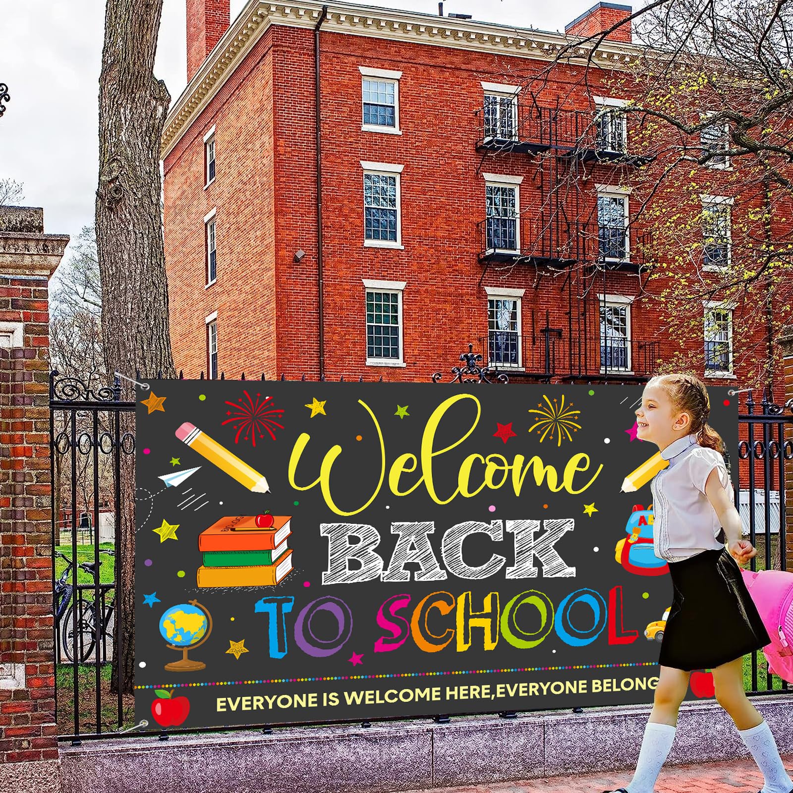 Welcome Back to School Backdrops, Welcome Back Bulletin Board Back to School Banner Sign Hanging Fabric Photography Background for First Day of School Classroom and Office Decorations,73x44 Inch