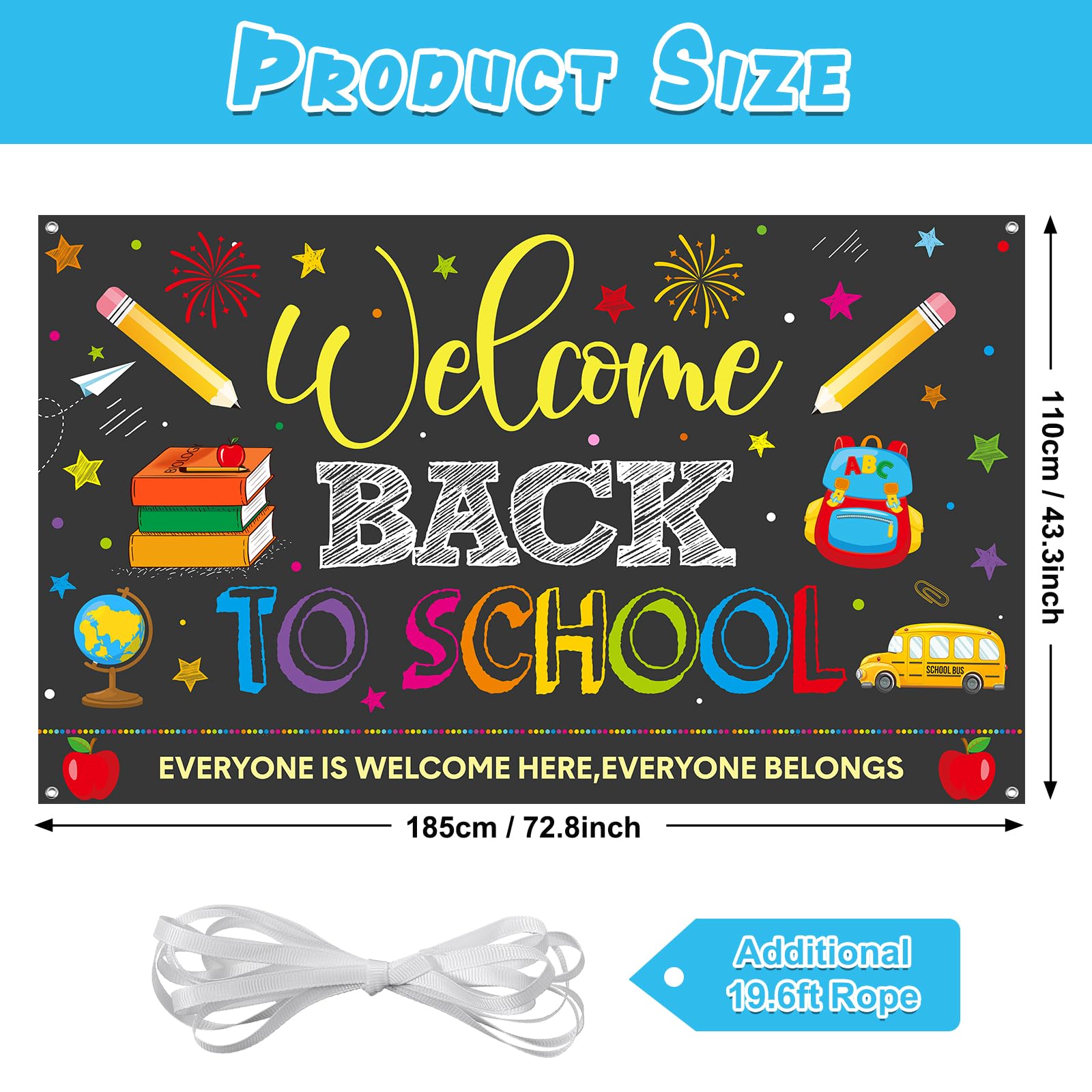 Welcome Back to School Backdrops, Welcome Back Bulletin Board Back to School Banner Sign Hanging Fabric Photography Background for First Day of School Classroom and Office Decorations,73x44 Inch