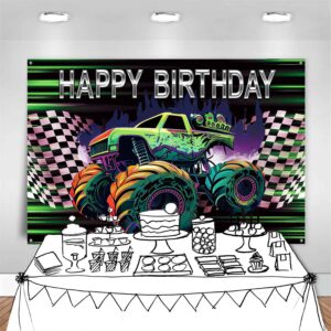 LDWLYW Truck Backdrop Banner Car Birthday Backdrop for Boys Green Truck Birthday Party Decorations Cars Happy Birthday Backdrop Boy Truck Theme Party Supplies Photo Props 5x3ft