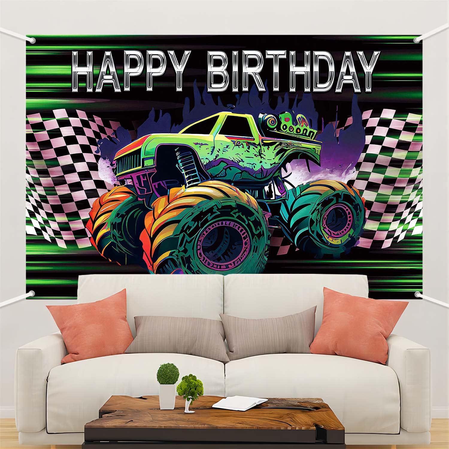 LDWLYW Truck Backdrop Banner Car Birthday Backdrop for Boys Green Truck Birthday Party Decorations Cars Happy Birthday Backdrop Boy Truck Theme Party Supplies Photo Props 5x3ft