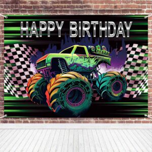 LDWLYW Truck Backdrop Banner Car Birthday Backdrop for Boys Green Truck Birthday Party Decorations Cars Happy Birthday Backdrop Boy Truck Theme Party Supplies Photo Props 5x3ft