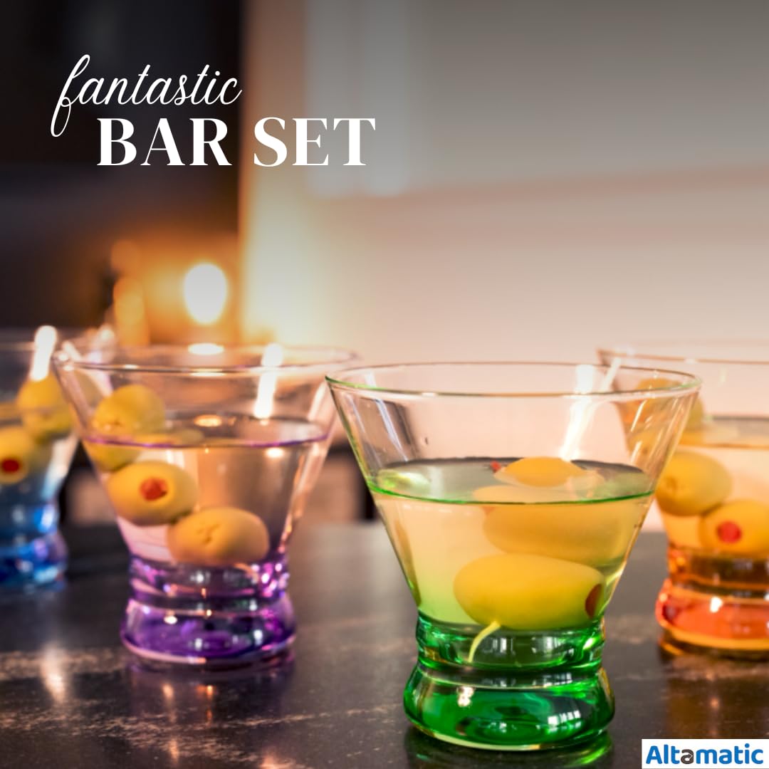 Altamatic Stemless Colored Cocktail Glasses (Blue) | Martinis, Margaritas, any Drink | Bar, Table, or Party | Great Gift | Choice of Four Cool Colors | Easy-to-Hold, Hard-to-Spill, Dishwasher-Safe