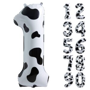 cow print balloon birthday decorations supplies,40 inch number 1 balloon | cowgirl theme number balloons for 1st birthday party | farm barn decor for kids