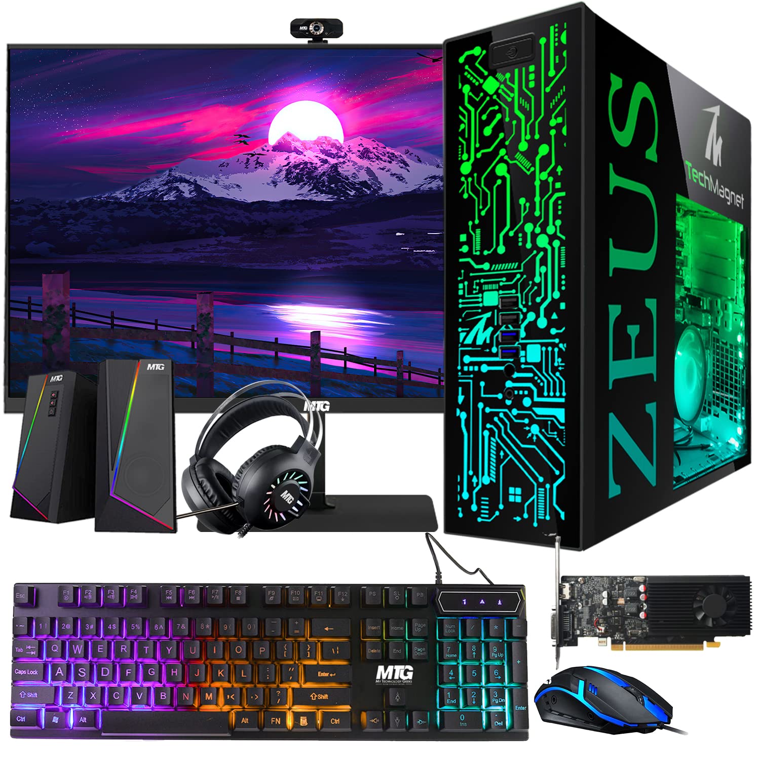 TechMagnet Gaming Desktop PC, Intel i5 4th Gen, Zeus Pro 4, GT 1030, 8GB RAM ARGB, 256GB SSD + 1TB HDD 27 Inch 165hz Gaming Monitor, RGB Front Panel 385 Patterns, RGB Kit, Win 10 Pro (Renewed)