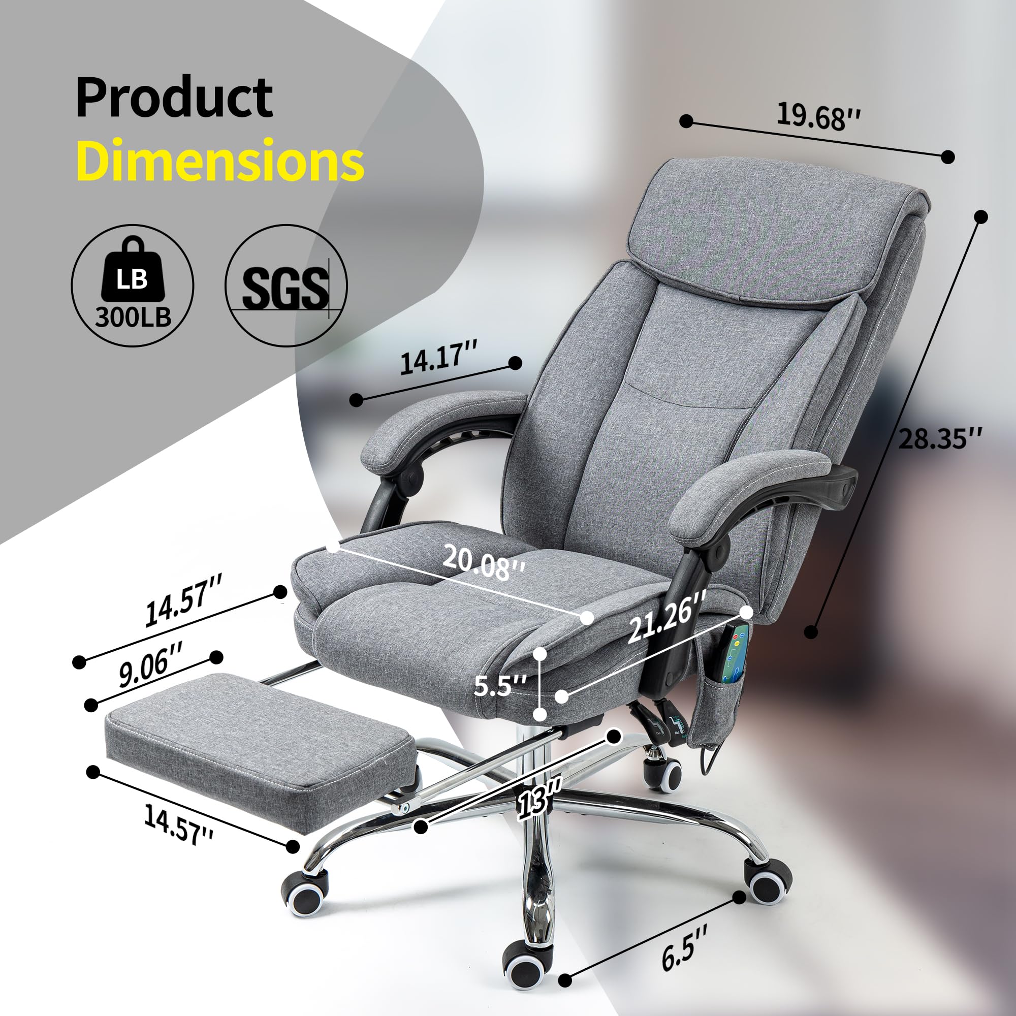 Khservise Reclining Massage Office Chair with Footrest, High Back Ergonomic Office Chair with Heating Function for Home Executive Study
