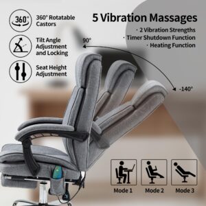 Khservise Reclining Massage Office Chair with Footrest, High Back Ergonomic Office Chair with Heating Function for Home Executive Study