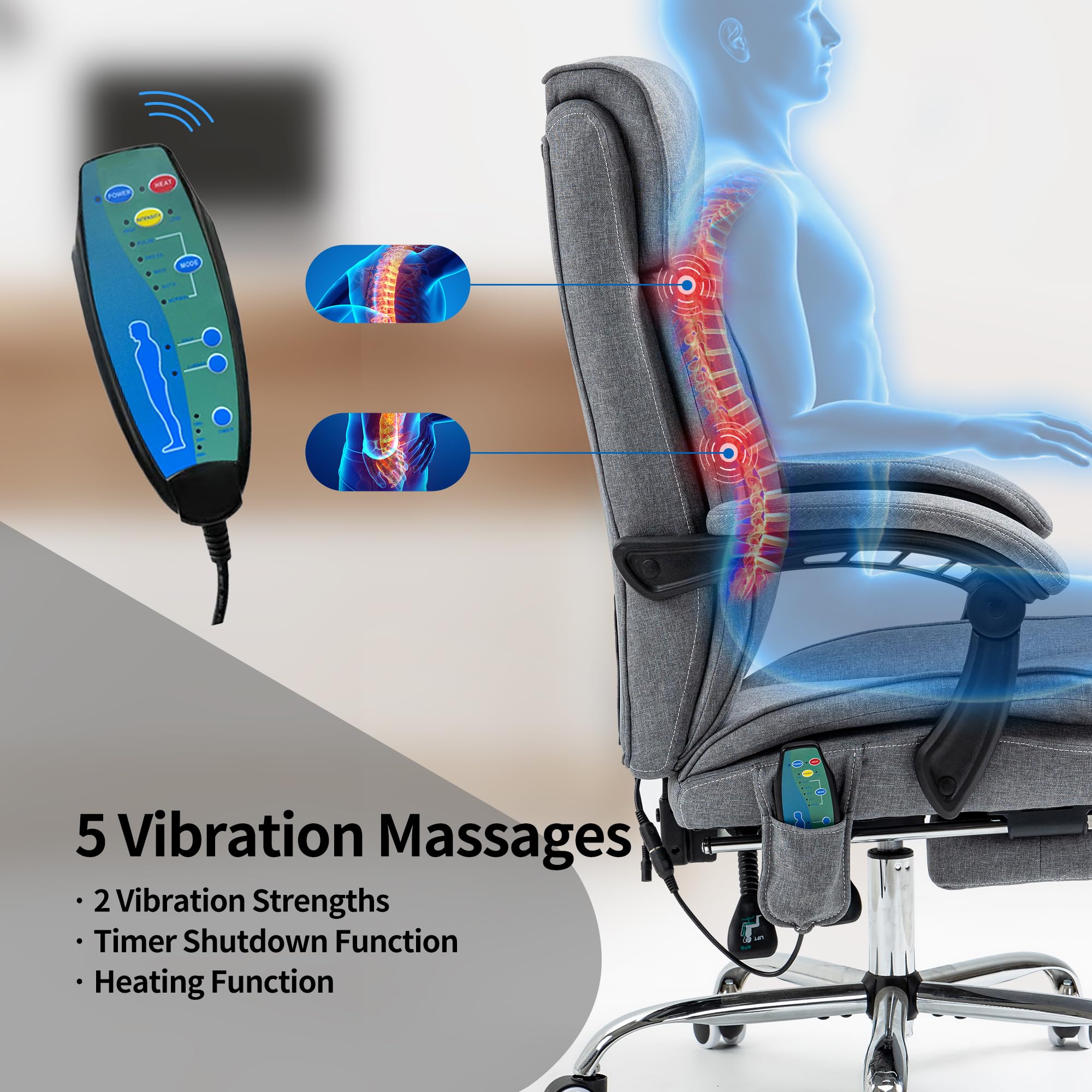Khservise Reclining Massage Office Chair with Footrest, High Back Ergonomic Office Chair with Heating Function for Home Executive Study