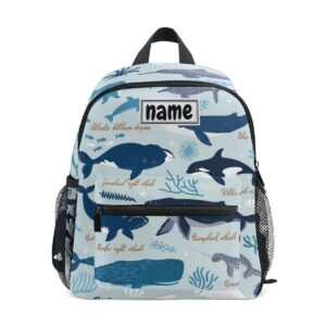 glaphy custom kid's name backpack, ocean whales toddler backpack for daycare travel personalized name preschool bookbag for boys girls