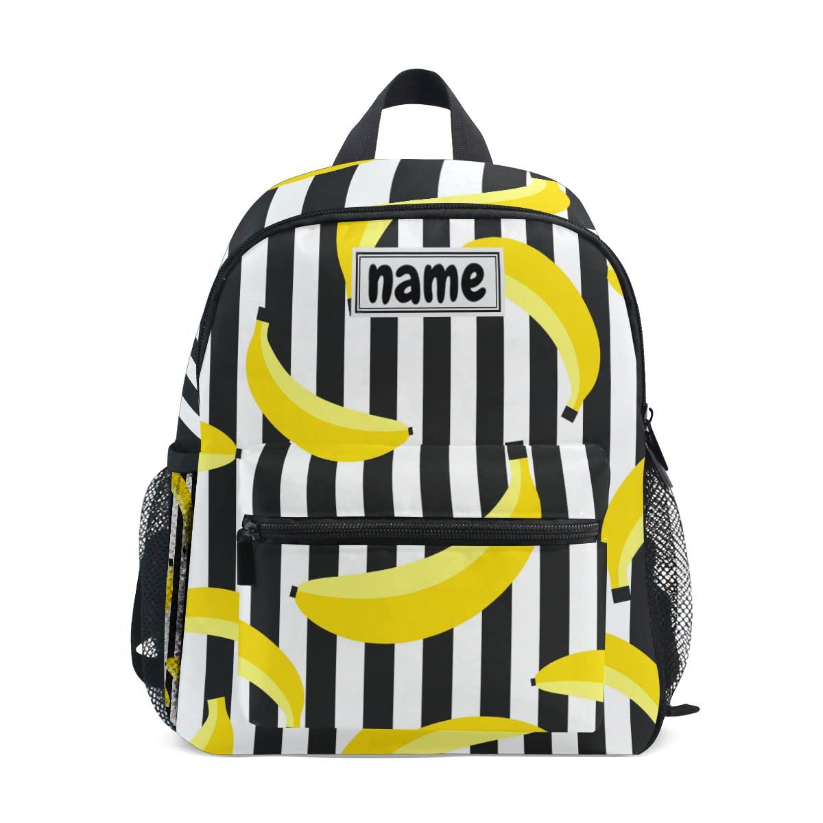 Glaphy Custom Kid's Name Backpack, Bananas Black Stripes Toddler Backpack for Daycare Travel Personalized Name Preschool Bookbag for Boys Girls