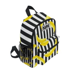 Glaphy Custom Kid's Name Backpack, Bananas Black Stripes Toddler Backpack for Daycare Travel Personalized Name Preschool Bookbag for Boys Girls