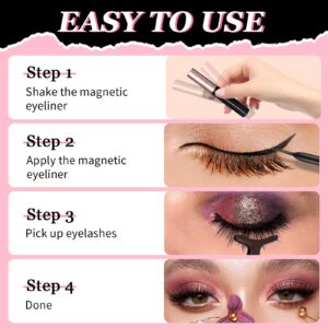 Magnetic Eyelashes Kit, 10 Pairs Reusable Magnetic lashes Natural Look, Lightweight False Eyelashes with Tweezers & 2 Tubes of Magnetic Eyeliners, No Glue Needed, Easy to Wear