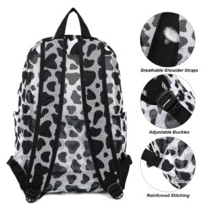 Yusudan Cow Print Mesh Backpack for Girls, Kids Semi-Transparent School Bookbag Women See Through Beach Bag Daypack