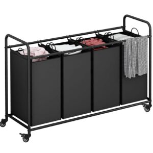 linzinar 4 bag laundry basket sorter laundry hamper cart with heavy duty rolling lockable wheels and removable bags,black
