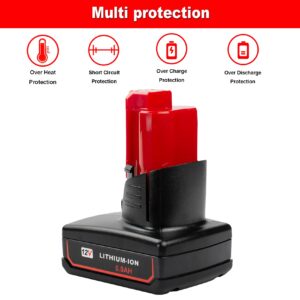 DV8DKV7 2 Packs Replace for Milwaukee M12 12 Volt Cordless Tools 6.0Ah Battery, Compatible with Milwaukee 12V 48-11-2410 48-11-2420 48-11-2411 48-11-2401 12 Volt Lithium Ion Battery