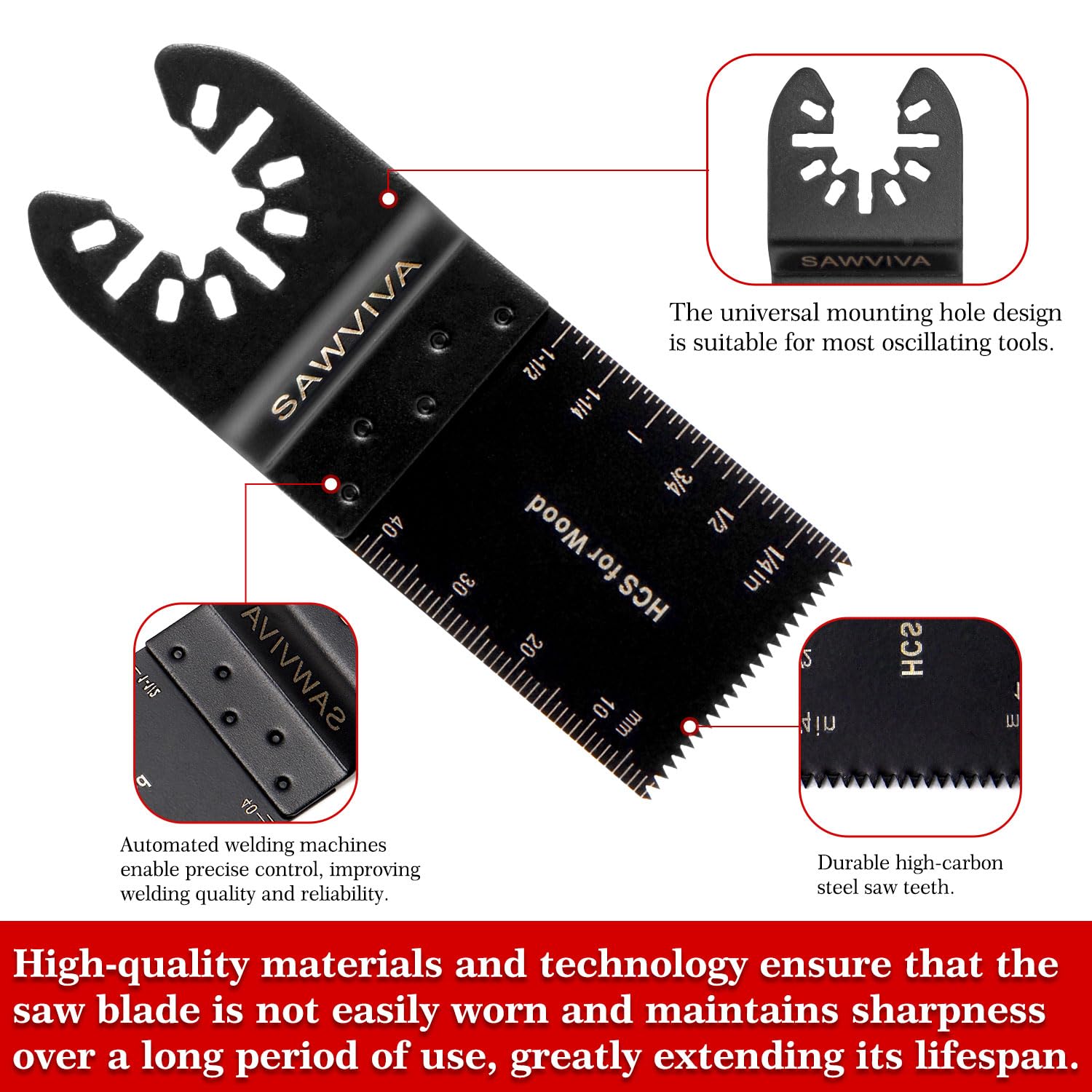 SAWVIVA 100 Pack Oscillating Saw Blades, Oscillating Tool Blades with Sandpaper, Durable Multitool Blades Kits for Cutting Wood, Metal, and Plastic with Quick Release