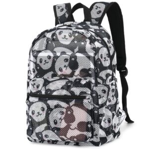 fuyicat panda mesh backpack for women girls, semi-transparent school bag bookbag see through beach bags for kids adults