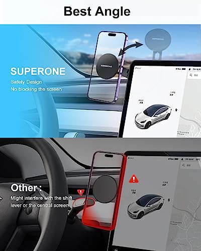 SUPERONE Tesla Phone Mount, Compatible with MagSafe Car Mount for Model 3 & Model Y, [Super Strong Magnet] 360° Rotation for iPhone 15 14 13 Pro/Max MagSafe Case & All Phones, Black
