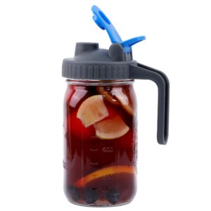 mason jar pitcher with pour spout 32 oz wide mouth glass pitcher with lid 1 quart airtight and leak proof glass carafe with flip cap for cold brew coffee, iced tea, milk, juice, lemonade