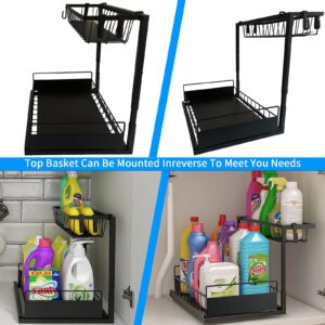 Under Sink Organizer 2 Pack, Chunyee 2-Tier Adjustable Height Under Sink Organizers and Storage, L-Shape Heavy Duty Metal Slide Out Under Sink Storage for Kitchen and Bathroom, Gifts for Women