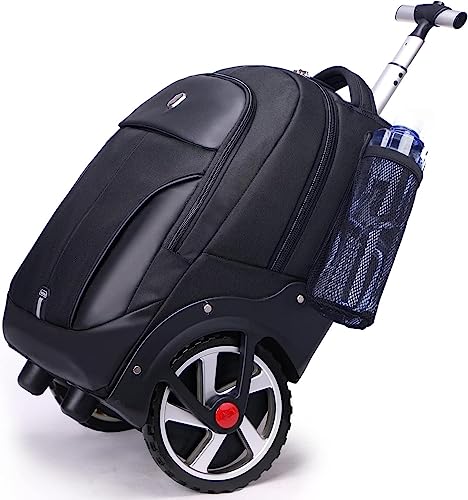 Waterproof Backpack with Wheels, Carry on Backpack with Laptop Compartment, Fit 17 Inch Laptop (Black)