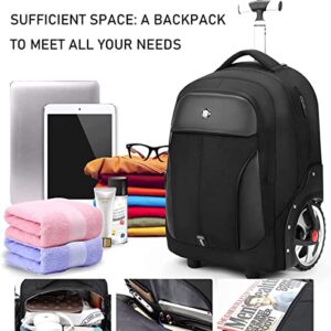 Waterproof Backpack with Wheels, Carry on Backpack with Laptop Compartment, Fit 17 Inch Laptop (Black)