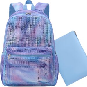jumpopack mesh backpack for girls kids semi-transparent mesh school backpack bookbag lightweight see through backpack for beach gym travel(marble)