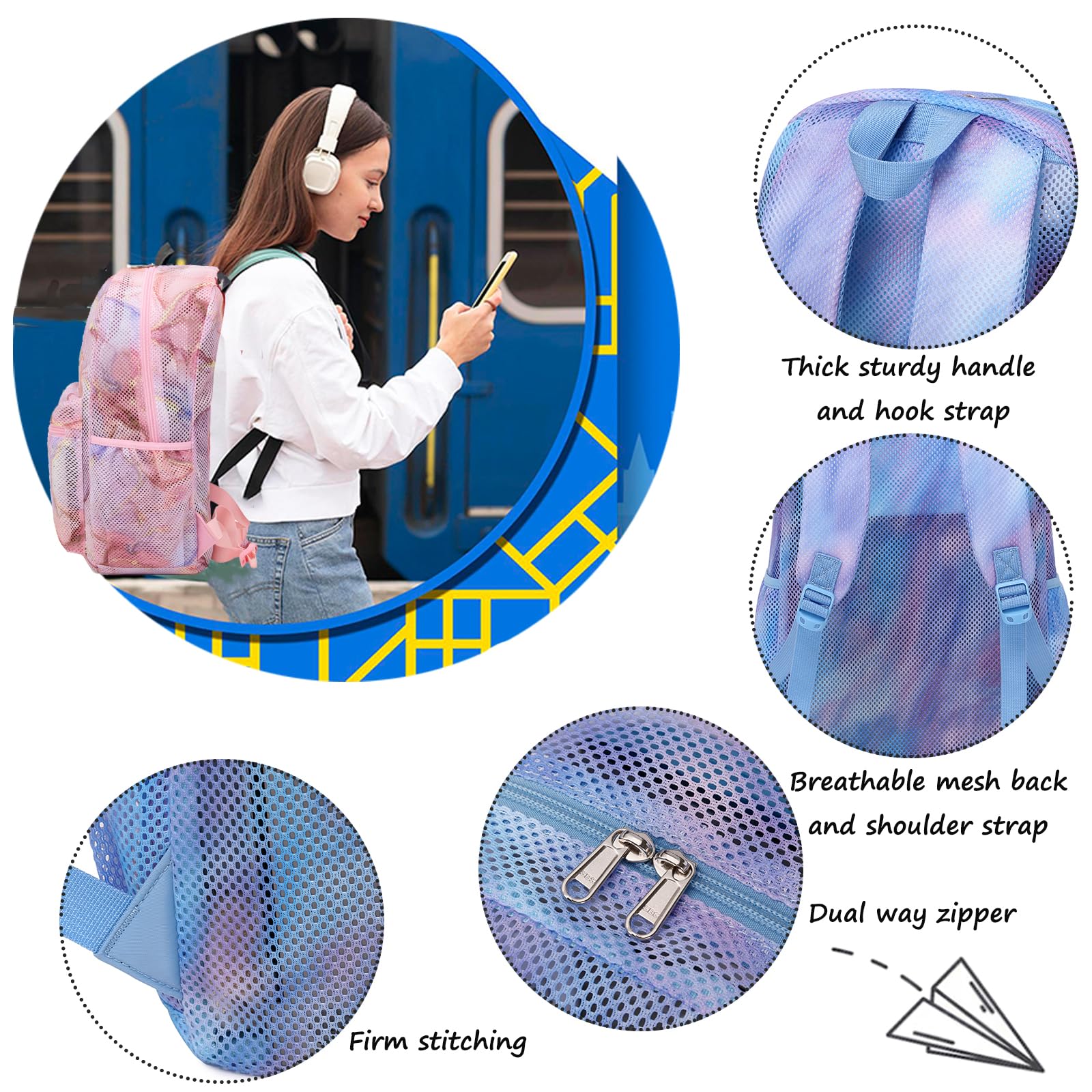 Jumpopack Mesh Backpack for Girls Kids Semi-Transparent Mesh School Backpack Bookbag Lightweight See Through Backpack for Beach Gym Travel(Marble)