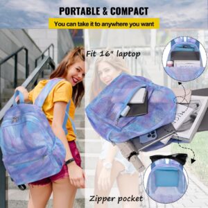 Jumpopack Mesh Backpack for Girls Kids Semi-Transparent Mesh School Backpack Bookbag Lightweight See Through Backpack for Beach Gym Travel(Marble)