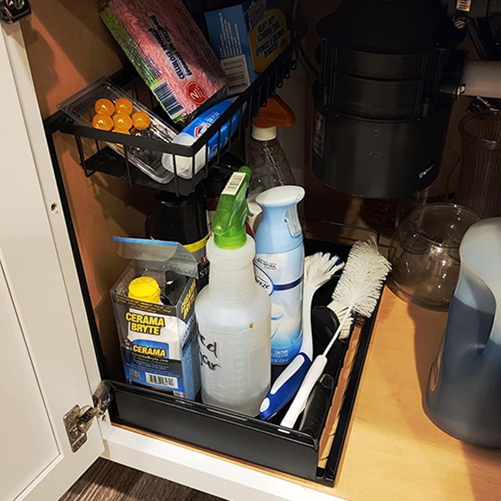 BOPART Under Sink Organizer & Storage for Bathroom Kitchen, Pull Out Cabinet Organizer, Metal Multi-Purpose Storage Shelf for Pantry