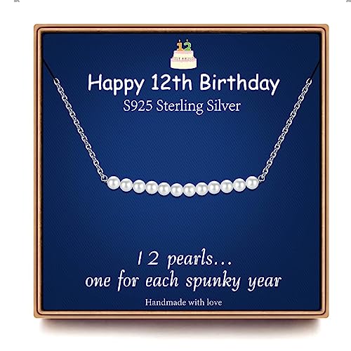 Ieftop Happy Birthday Gifts for Teen Girls, 12 Year Old Girls Birthday Gifts S925 Sterling Silver Chain Pearl Necklace Birthday Gifts for 12 Year Old Girl Jewelry Gifts for Teen Girls Daughter