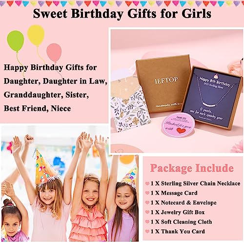 Ieftop Happy Birthday Gifts for Teen Girls, 12 Year Old Girls Birthday Gifts S925 Sterling Silver Chain Pearl Necklace Birthday Gifts for 12 Year Old Girl Jewelry Gifts for Teen Girls Daughter